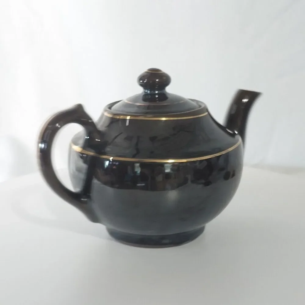 Vintage Japanese Moriage Redware Teapot Brown Betty Gold Backstamp Export 7